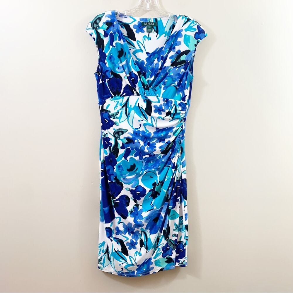 Lauren Ralph Lauren Floral Blue/White Faux Wrap Dress